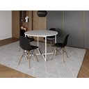 Ver imagem 1 de Mesa Industrial Base Ferro Branco em V Tampo 110cm Branco 4 Cadeiras Eames Madeira Assento Preto