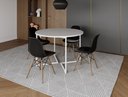 Ver imagem 1 de Mesa Industrial Base Ferro Branco em V Tampo 110cm Branco 4 Cadeiras Eames Madeira Assento Preto
