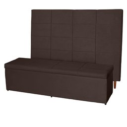 Kit Cabeceira 120Cm p/ Cama Box Solteiro + Baú 120Cm Calçadeira Estofada Raissa Suede Marrom - 2