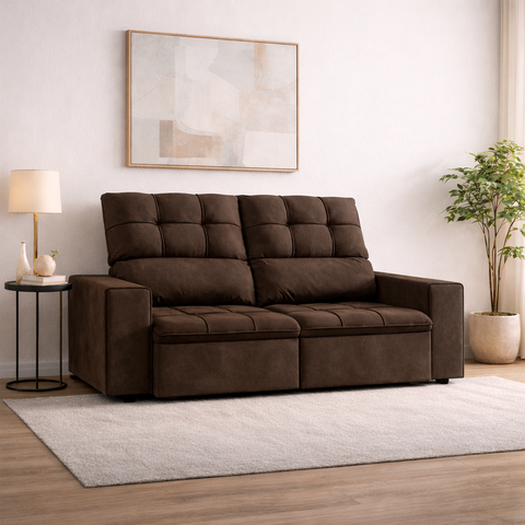 Sofá Retrátil Reclinável 3 Lugares Premiere Tecido Suede American Prime 1,80m Espuma D33 Marrom