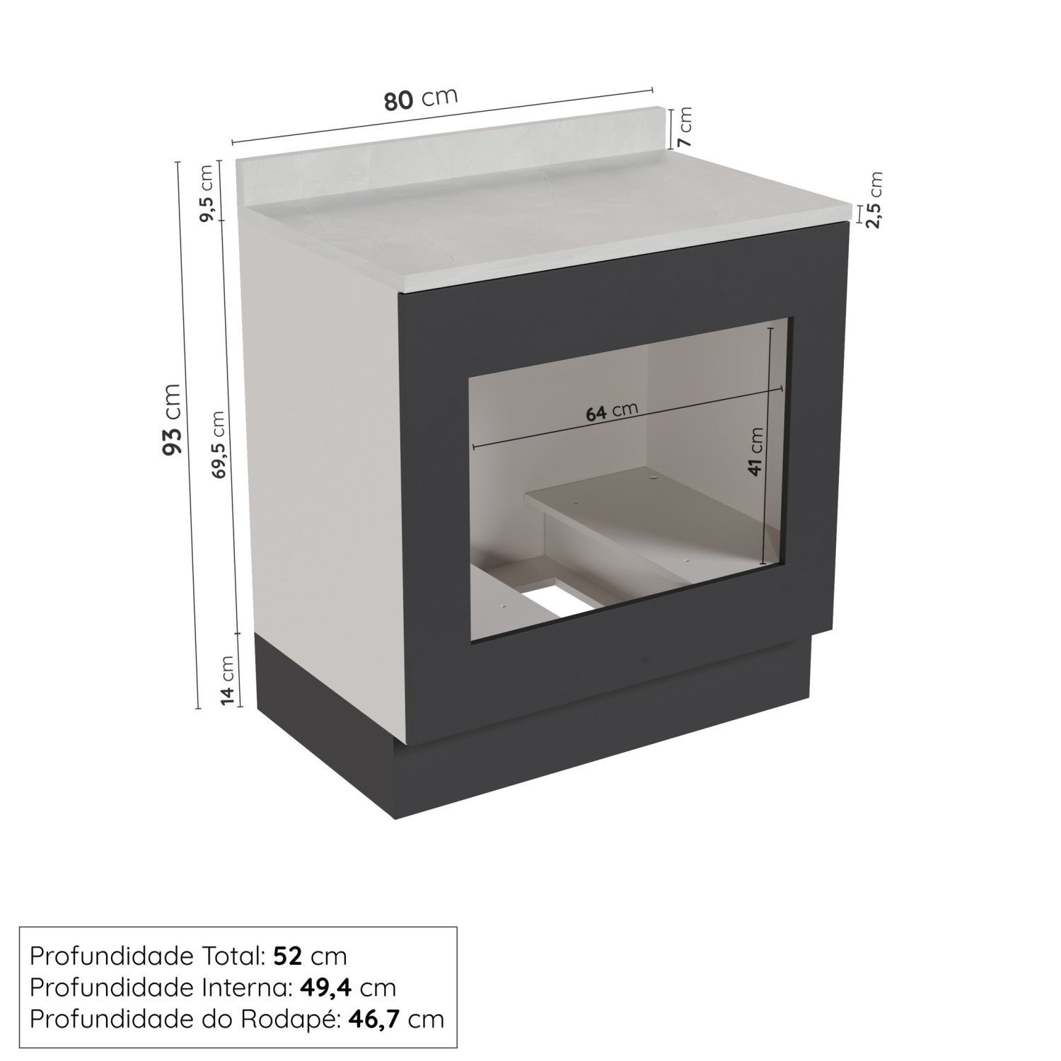 Balcão Forno de Embutir 80cm com Tampo e Rodapé Ipanema Cabecasa Madeiramadeira - 3