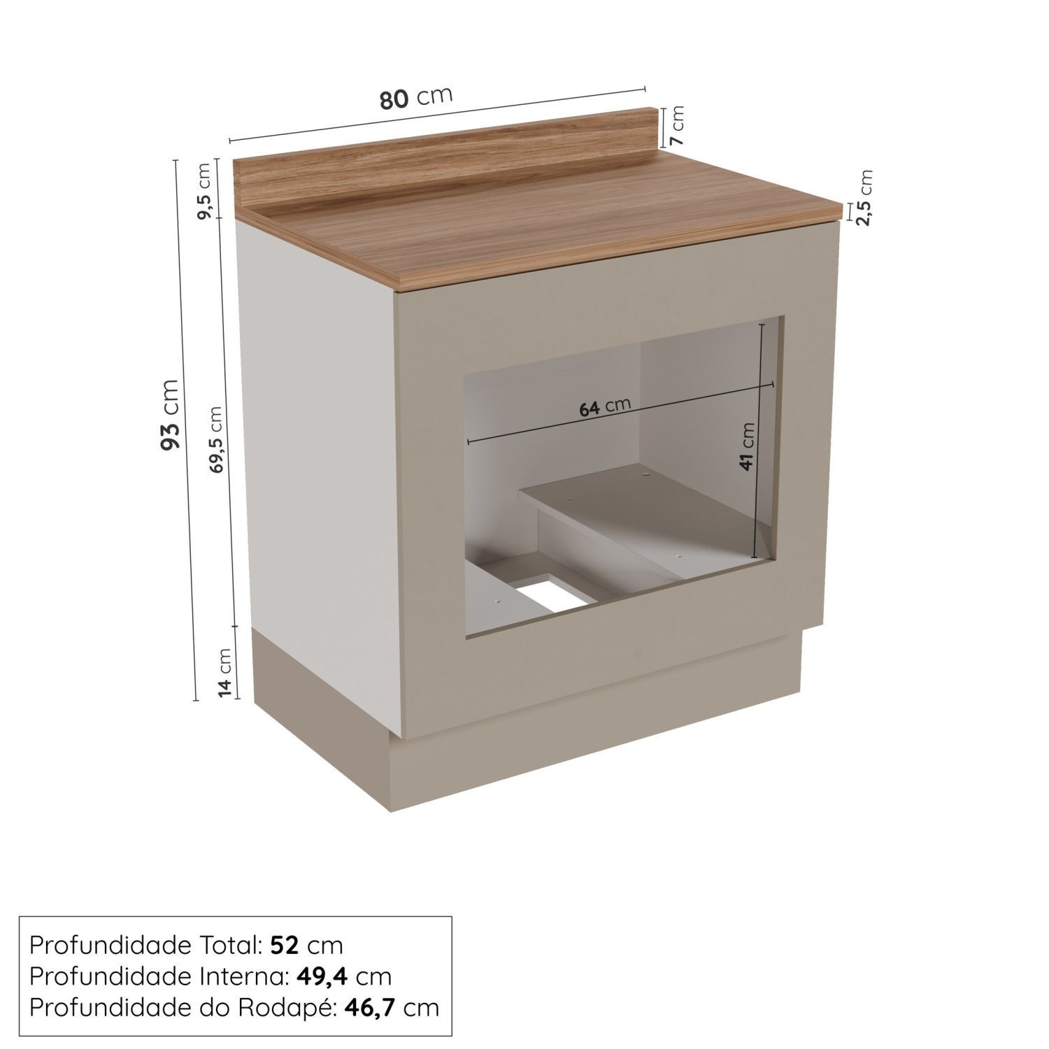 Balcão Forno de Embutir 80cm com Tampo e Rodapé Ipanema Cabecasa Madeiramadeira - 3