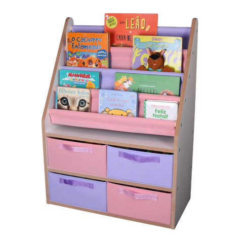 Prateleira Porta Livro Infantil 4 Caixas Estilo Biblioteca