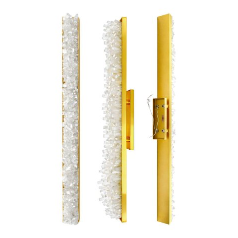 Arandela Led Folhada Ouro Italy C/ Selenita Cristal Marroquino Luz Quente 110v 1,5m St3275