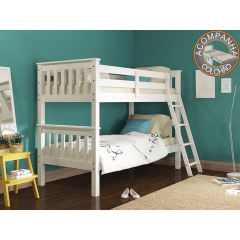 Beliche 721b Branco Lavado Piratini com Colchão Gazin