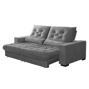 Sofá Retrátil e Reclinável 2,70m Pillow Top Suede Juliette Cinza