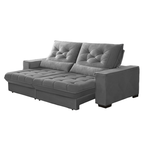 Sofá Retrátil e Reclinável 2,70m Pillow Top Suede Juliette Cinza
