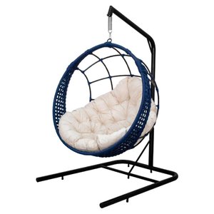 Cadeira Balanço Ninho Suspenso em Corda Náutica Luxo C- Suporte Azul-branco
