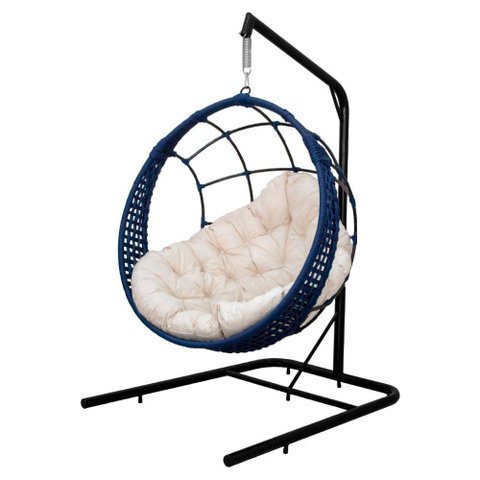 Cadeira Balanço Ninho Suspenso em Corda Náutica Luxo C- Suporte Azul-branco