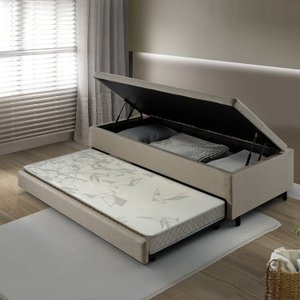 Bicama com Baú Viúva Reforçado 120x203cm em Linho B&G