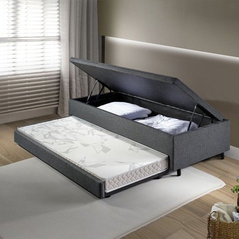 Bicama com Baú Viúva Reforçado 120x203cm em Linho B&G