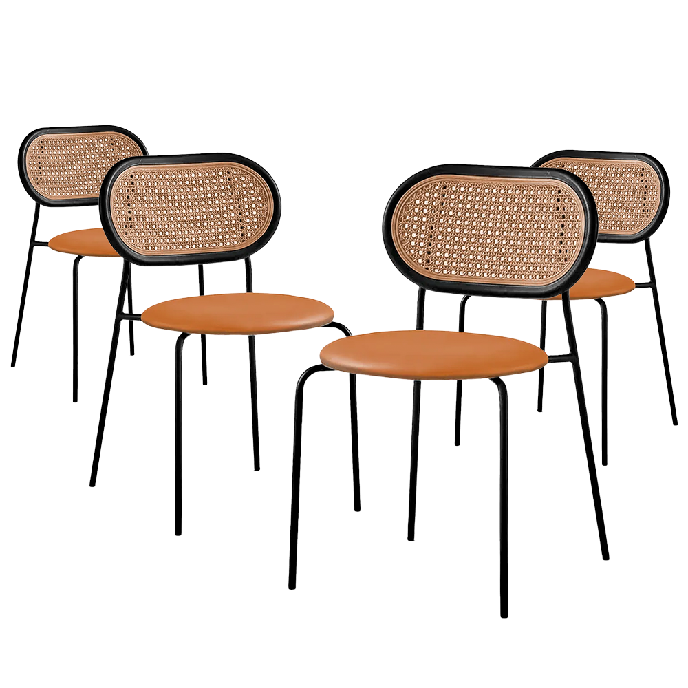 Kit 4 Cadeiras Jantar Velvet Encosto Rattan Estofado Caramelo