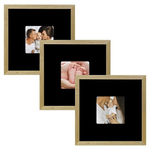 Kit 3 Quadros Porta Retrato Foto 10x10 Paspatur Preto 20x20