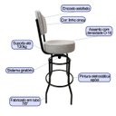 Ver imagem 2 de Banqueta Alta Bar Giratória com Encosto Cor Preta Assento Linho Cinza Confortável Poltronas do Sul 6