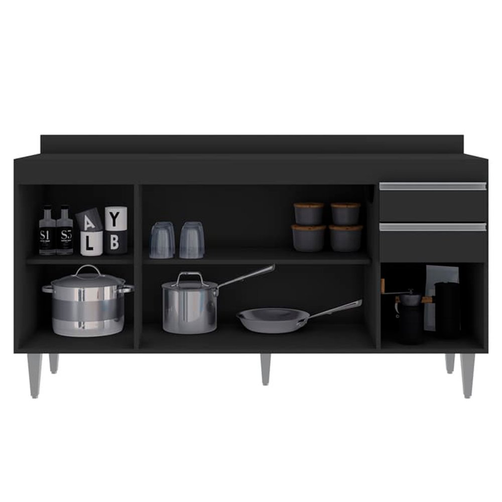 Balcão Cozinha Preto 160cm S/ Tampo - Vallisa Decor - 2