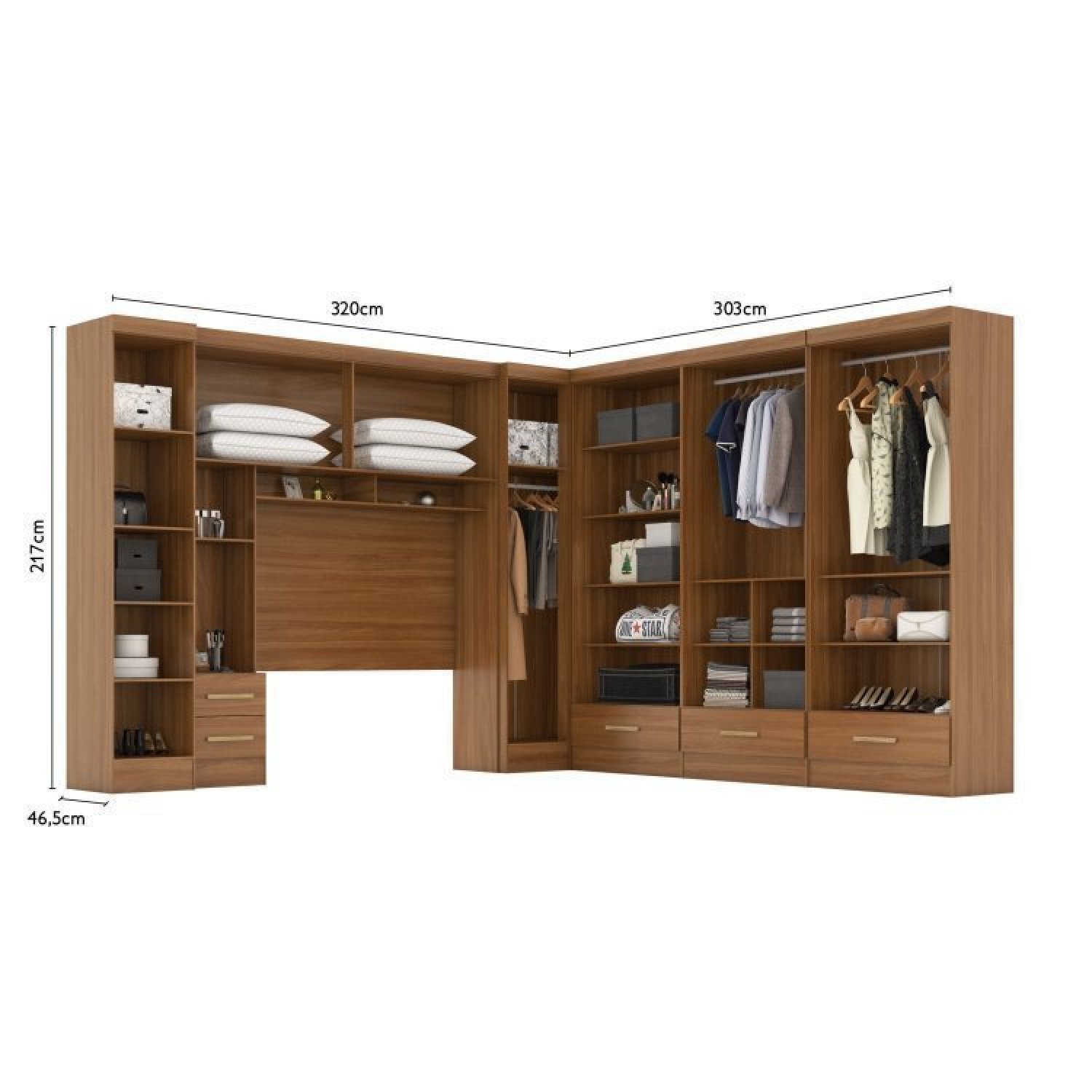 Quarto Modulado Casal Completo 6 Peças 6 Portas 5 Gavetas com Maleiro Smart Plus - 6