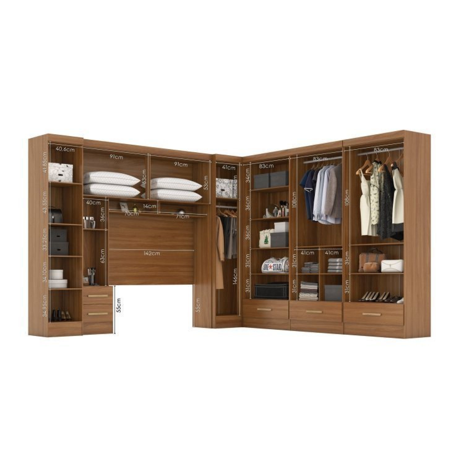 Quarto Modulado Casal Completo 6 Peças 6 Portas 5 Gavetas com Maleiro Smart Plus - 7