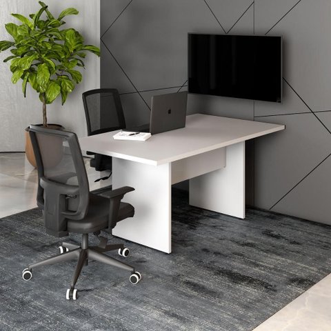 Mesa Reunião Escritório 160cm X 80cm Cinza Pés Painel F5 Cor:cinza