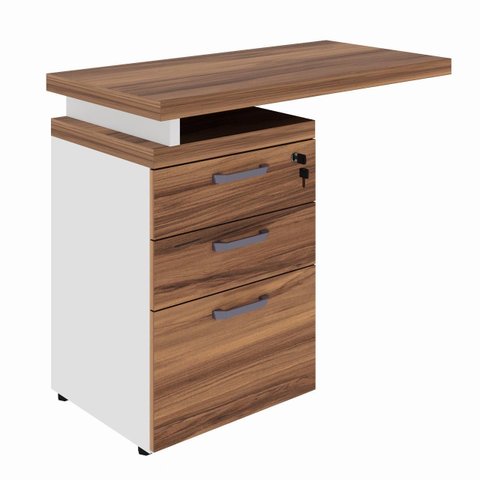 Mesa Auxiliar c/ 03 Gavetas Pedestal - Nogal Sevilha/Branco – 34309