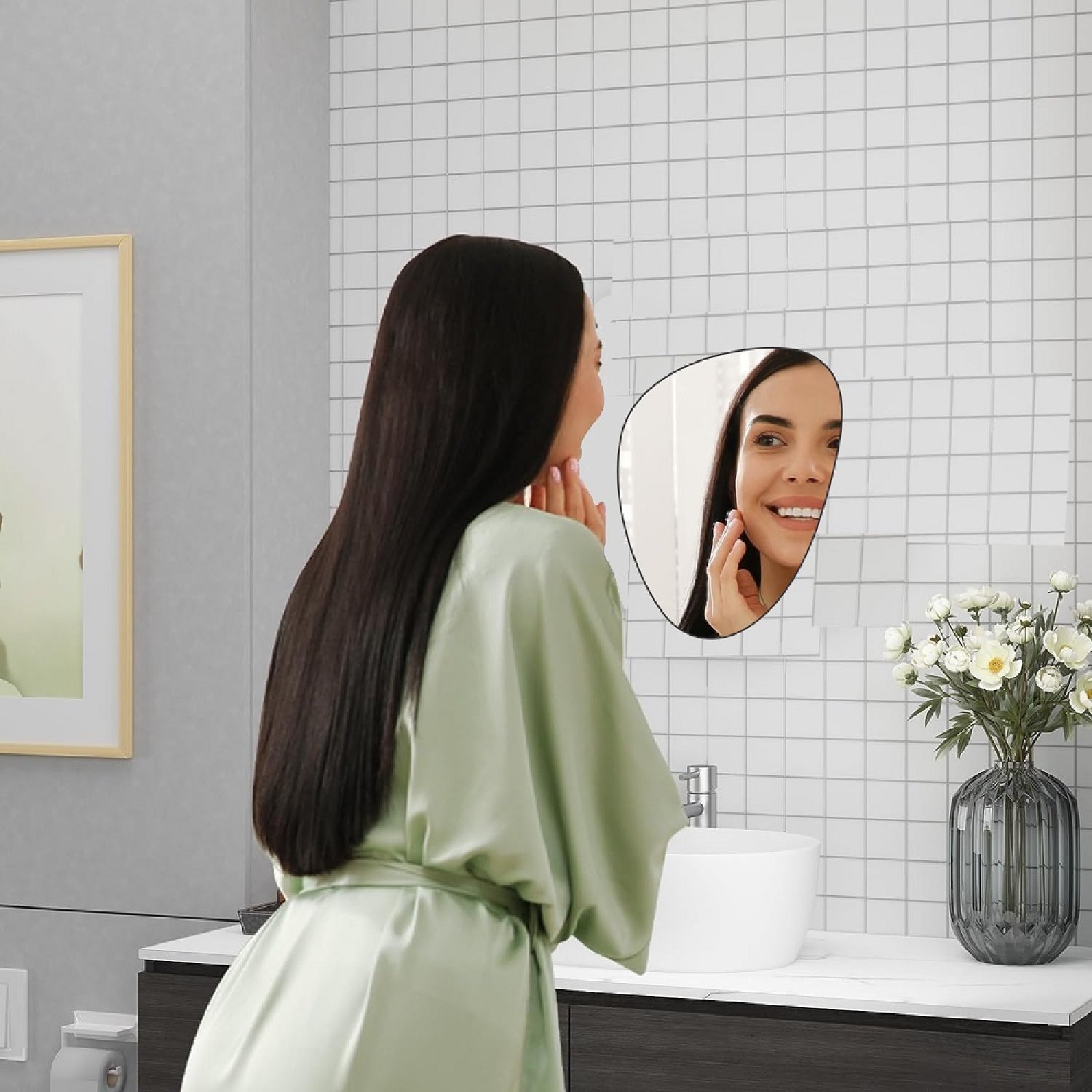 Espelho Decorativo Orgânico 40cmx30cm E01, Moderno Luxo Sala Quarto Banheiro - 5