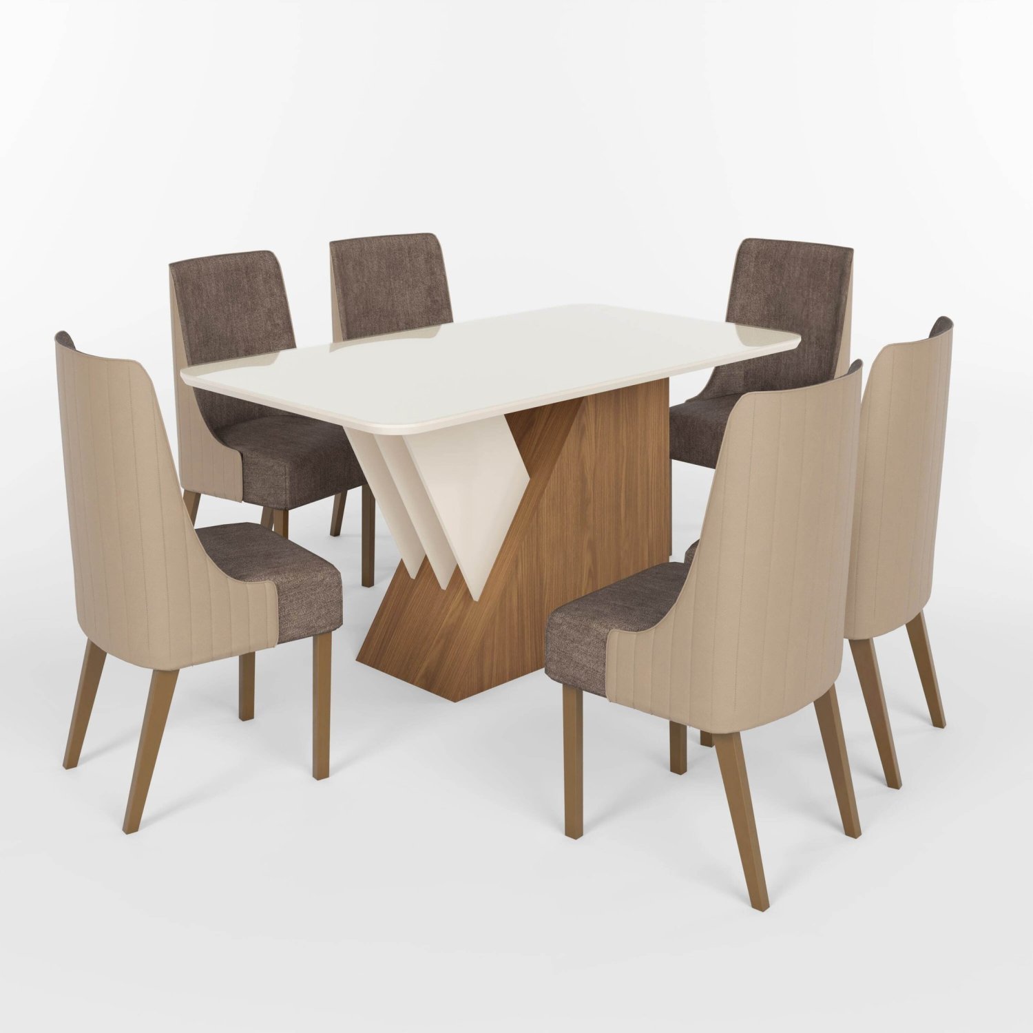 Conjunto Sala de Jantar Mesa Tampo Mdf e Vidro 6 Cadeiras Marieli Espresso Móveis - 2