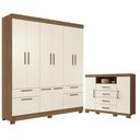 Ver imagem 1 de Guarda Roupa Casal 8 Portas Curitiba e Cômoda Havana Master com Pés Jatobá Areia Acetinado - Santos
