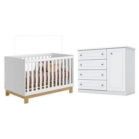 Berço Americano Mini Cama Q Encanto Slim Branco Acetinado - Qmovi e Cômoda Infantil Americano Branco