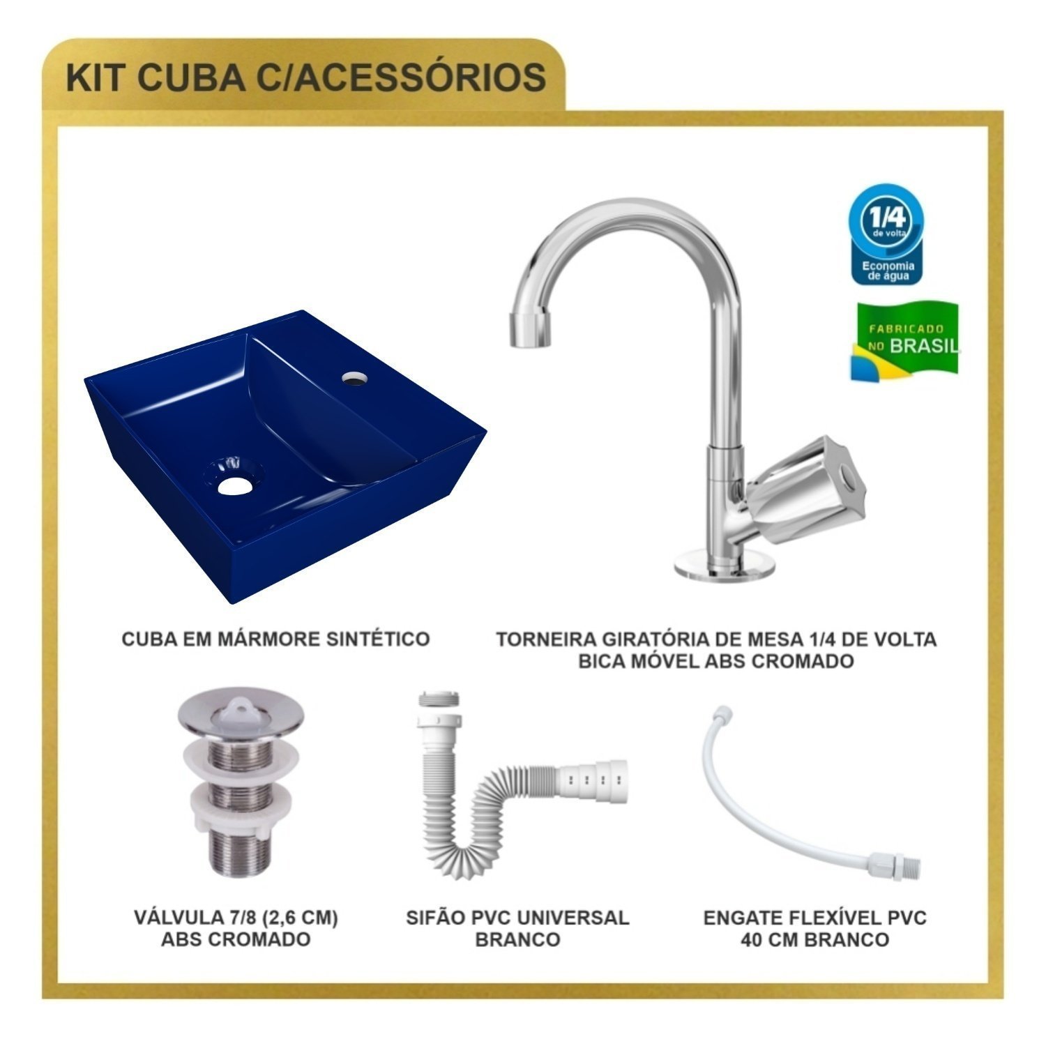 Kit Cuba Aq33 Volcano com Torneira C50 e Válvula Abs com Sifão e Flexível - 10