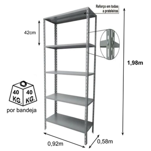 Estante de Aço com 05 Bandejas 58 Cm (22/18) – 1,98×0,92×0,58m – Amapa – 11107