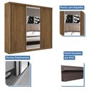 Ver imagem 3 de Guarda-Roupa Casal 3 Portas de Correr e 3 Espelhos Rubi Yescasa Marrom/Freijó