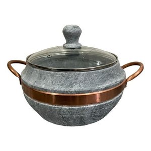 Panela Bojuda Caldeirão em Pedra Sabão Tampa Vidro 3,6 Ltrs - SÃO JOSÉ São José LUXO