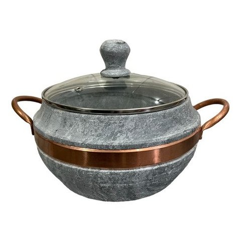 Panela Bojuda Caldeirão em Pedra Sabão Tampa Vidro 3,6 Ltrs - SÃO JOSÉ São José LUXO
