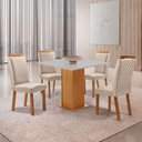 Ver imagem 1 de Mesa Jantar Loren 4 Lugares MDF Cadeiras Lorena Veludo Off White 90cm Moderna