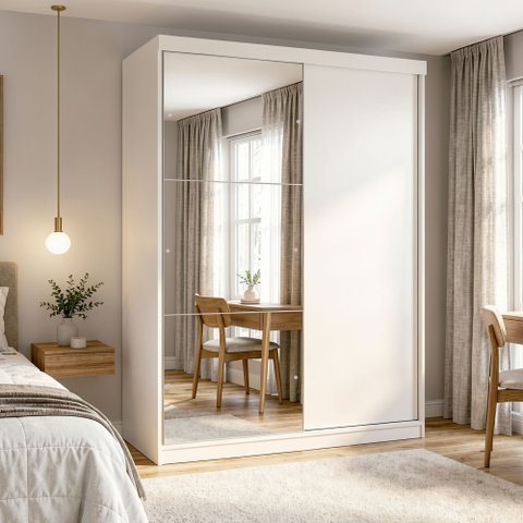 Guarda-Roupa Solteiro 2 Portas de Correr 2 Gavetas e 3 Espelhos Nala Plus Yescasa Branco