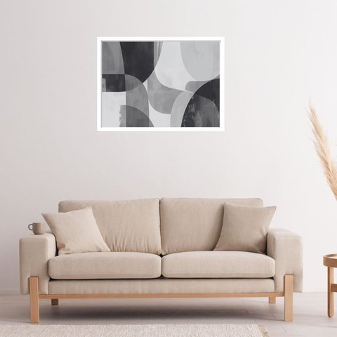 Quadro Decorativo Preto Cinza Abstrato - 50x70cm:moldura Branca