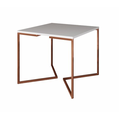 Mesa de Jantar Industrial Base De Ferro Cobre em V Tampo 90x90 Branco