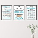 Ver imagem 1 de Kit 3 Quadros Lavanderia Azul 24x18cm - com vidro:Madeira preta