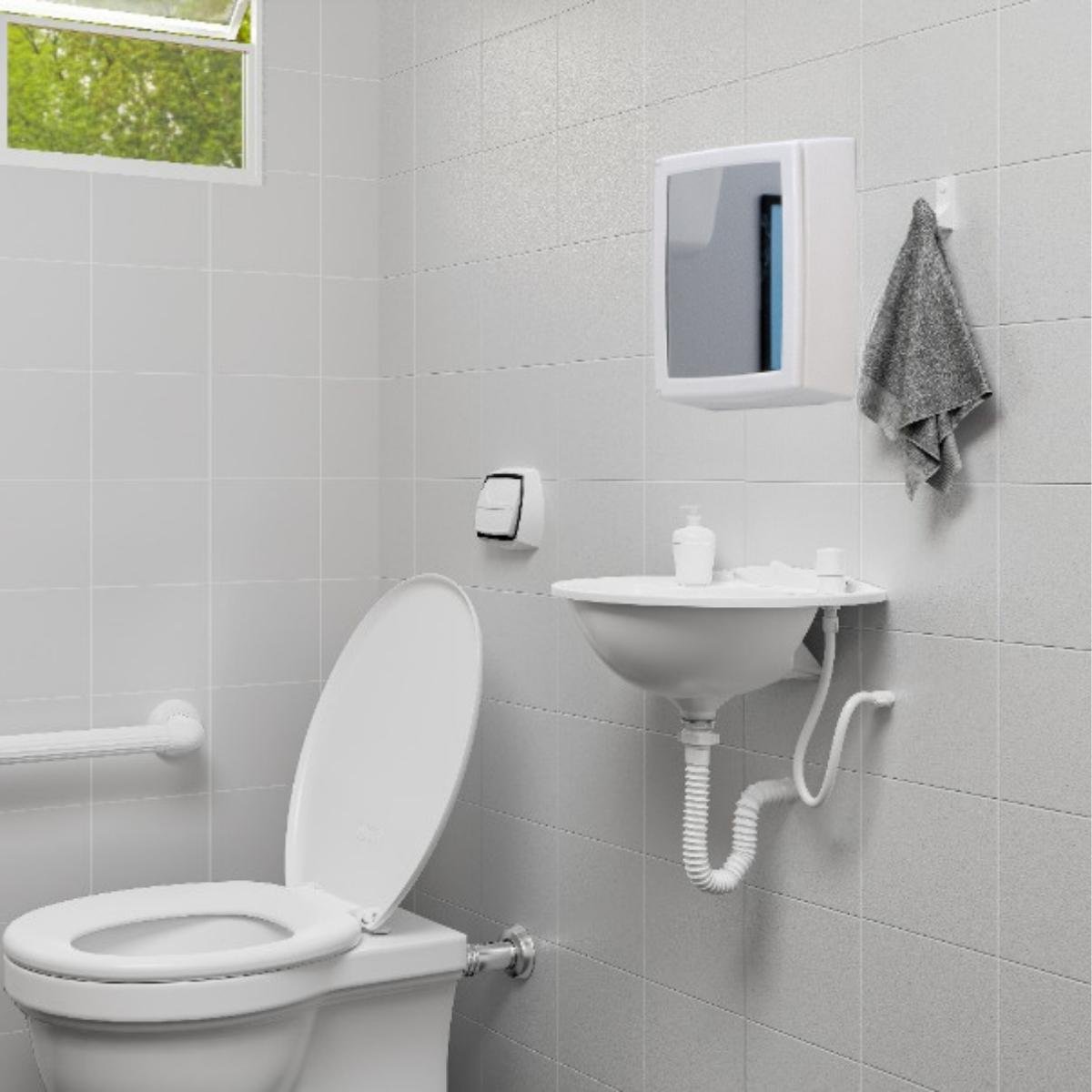 Armário Espelheira + Pia Lavatório 4l + Torneira Branca + Sifão Universal Sanfonado + Engate Flexíve - 10