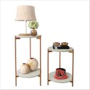 Ver imagem 2 de Conjunto Mesa Lunis Sala Abajur Pés Metal Off White/bronze