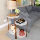 Ver imagem 3 de Conjunto Mesa Lunis Sala Abajur Pés Metal Off White/bronze