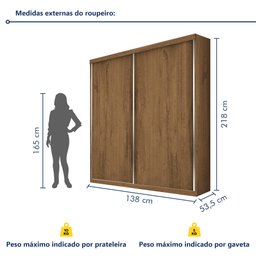 Guarda-roupa Solteiro 2 Porta de Correr 2 Gavetas Nala Espresso Móveis - 8
