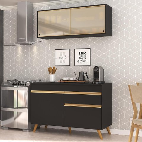 Cozinha Compacta 2 Pç com Armário e Balcão Mp3688 Veneza Gb Preta