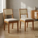 Ver imagem 1 de Kit 2 Cadeiras para Sala de Jantar em Madeira Maciça com Telinha Lola em Linho Bege