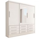 Ver imagem 3 de Guarda-roupa Casal Joris 3 Portas 9 Gavetas com Espelho Branco - Panorama Móveis