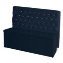 Ver imagem 1 de Kit Cabeceira de Cama Box e Calçadeira Baú Paris Queen 160 Cm Capitonê Suede Azul Marinho Eli Móveis