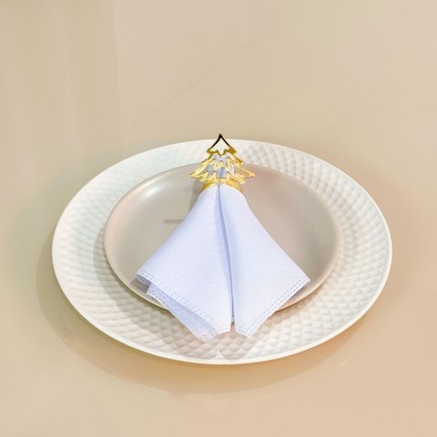 Kit de 4 Anéis para Guardanapos Árvore de Natal Dourado