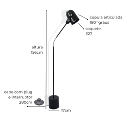 Luminária de Piso Abajur Chão Articulada Nelle Marrom Cortem - 2