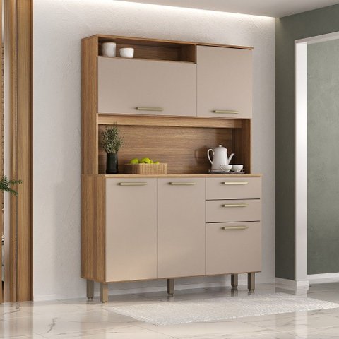 Armário Kit Cozinha Compacto 5 Portas 2 Gavetas com Nicho - Luciane 352:Cinammon