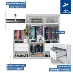 Guarda Roupa Casal Premium Pearl 205,9cm 3 Portas 4 Gavetas Espresso Móveis Branco - 4