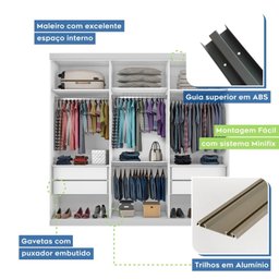 Guarda Roupa Casal Premium Pearl 205,9cm 3 Portas 4 Gavetas Espresso Móveis Branco - 5